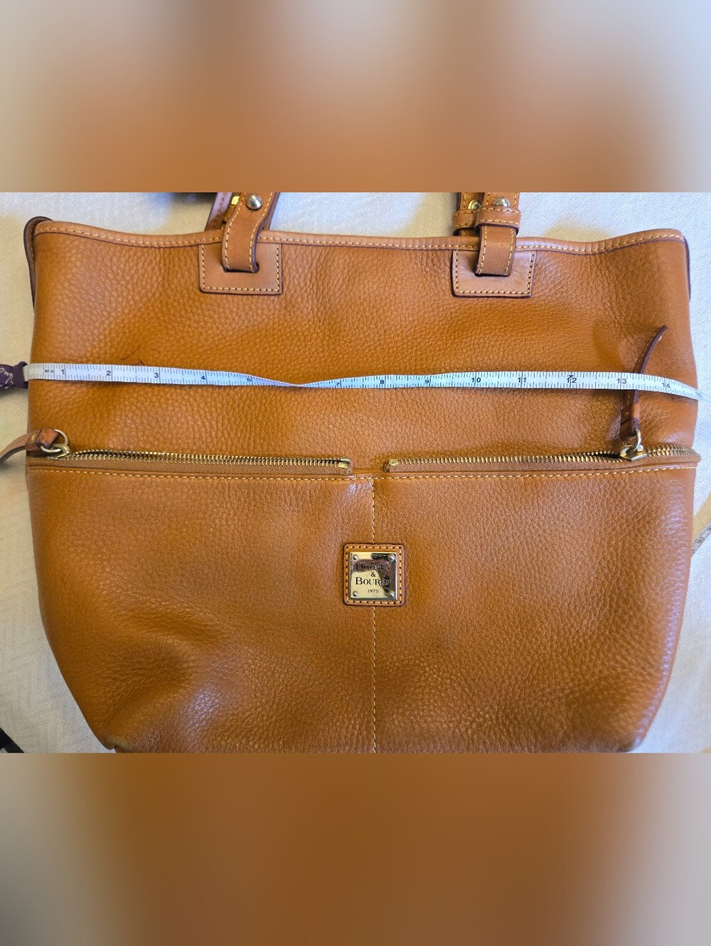 Dooney & Bourke Cognac Pebbled Leather Zip Pocket Tote